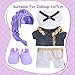 JUNIQUTE Use for Labubu Outfits KPDH Clothes and Accessories Set Designer17cm Doll Kpop Clothes Outfits 3D Printed Purple Wigs Compatible with Labubu Doll - Image 4