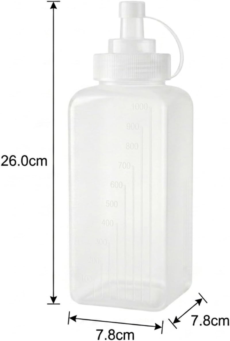 Cuisine Art 1000ml 1 Liter Oil Dispenser Squeeze Bottle – Food-Safe PE Plastic with Fine-Tip Nozzle Tethered Cap & Embossed Measurements for Cooking Oil Vinegar Sauce – Square Stable Base - Image 3