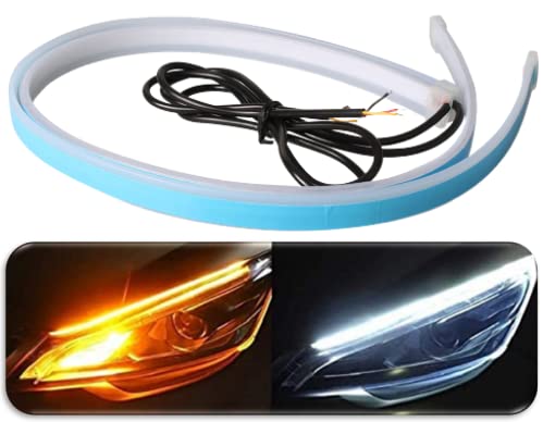 ELTRON TURBO ELT98985FHFJ Waterproof 60 CM Flexible DC Power Ultra-Fine LED Daytime Running Light Flexible Soft Universal for All Cars & Bikes with Indicator Turn Sequential Flow (Pack Of 2) - Image 1