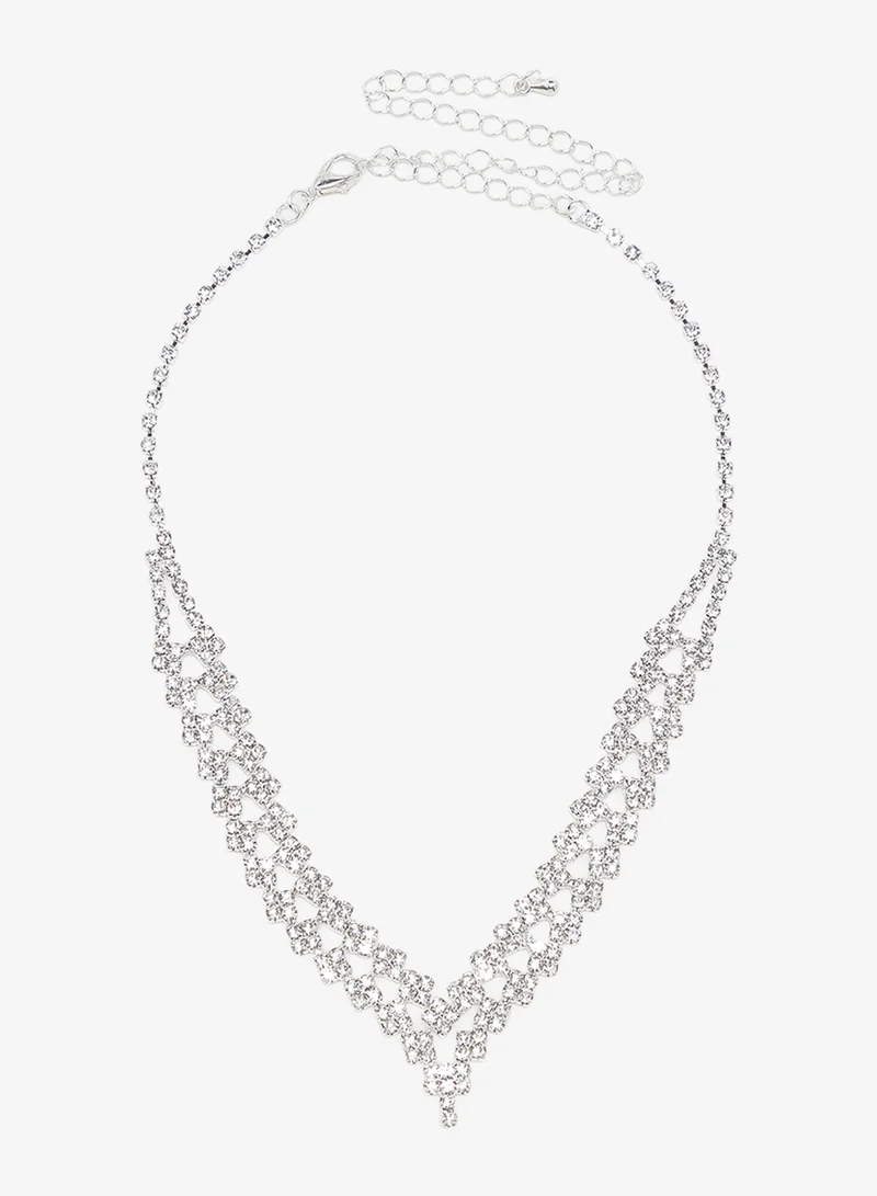 Khizana Silver Diamonte Jewelry Set With Earrings Necklace Bracelet