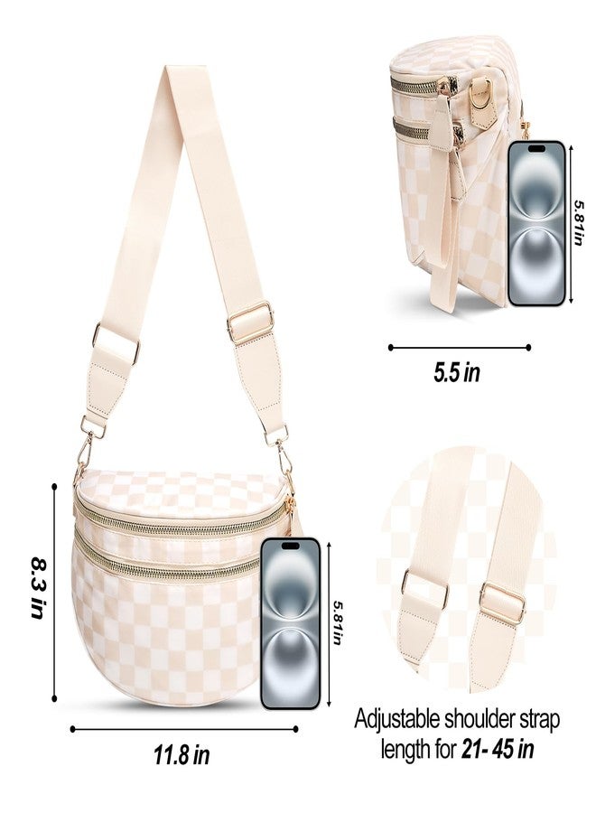 idoltimes Checkered Crossbody Bag,Nylon Bum Bags for Women Crossbody,Spacious Sling Bag Purse Fanny Packs with Shoulder Strap, Beigewhite, Sport - Image 3