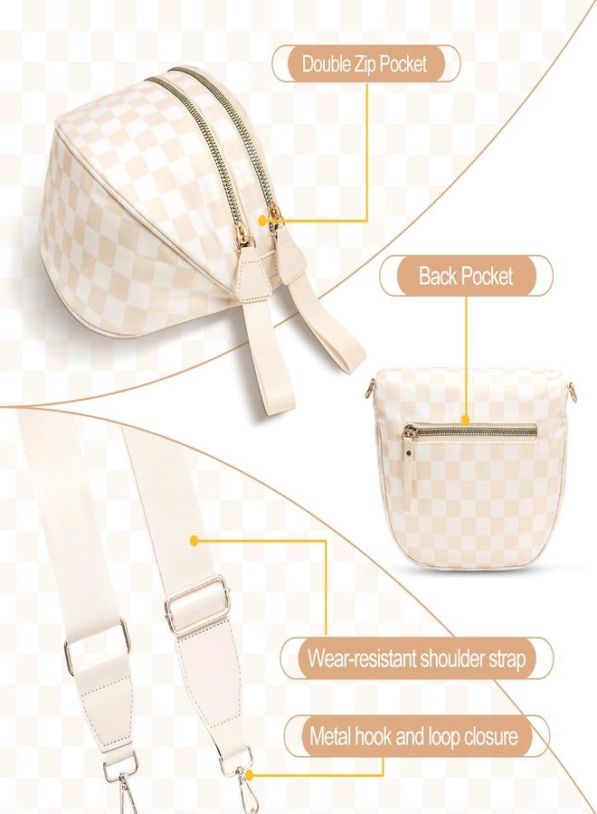 idoltimes Checkered Crossbody Bag,Nylon Bum Bags for Women Crossbody,Spacious Sling Bag Purse Fanny Packs with Shoulder Strap, Beigewhite, Sport - Image 4