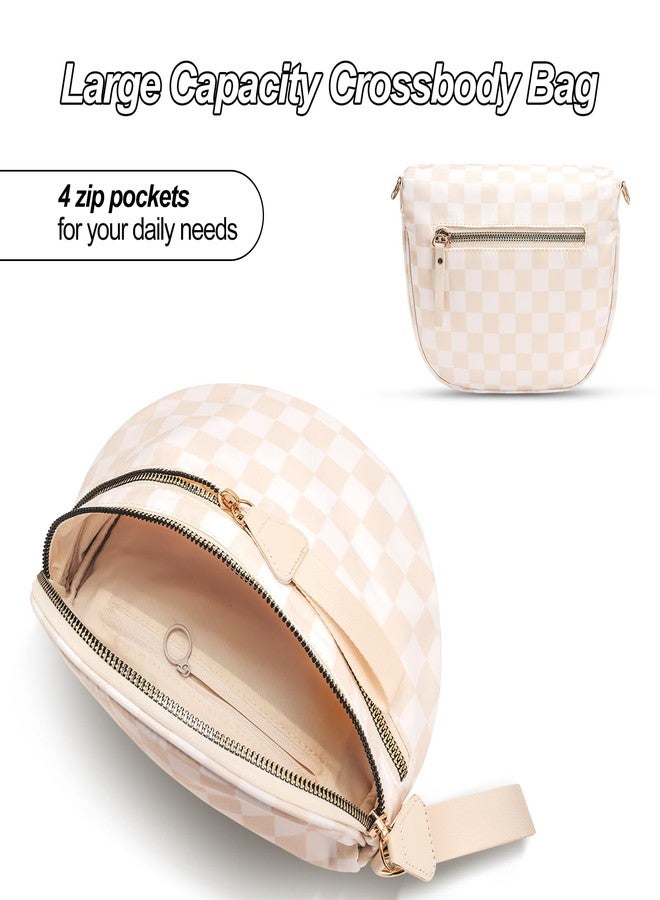 idoltimes Checkered Crossbody Bag,Nylon Bum Bags for Women Crossbody,Spacious Sling Bag Purse Fanny Packs with Shoulder Strap, Beigewhite, Sport - Image 5