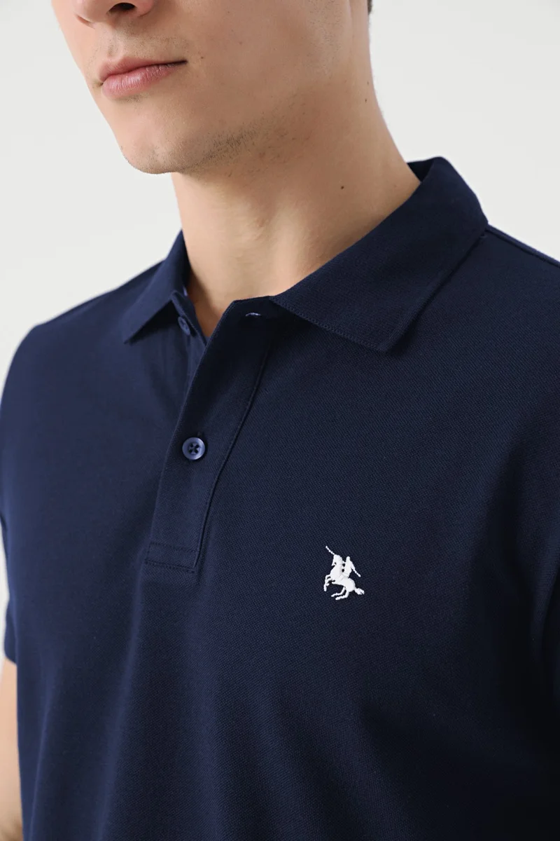 D'S DAMAT Regular Fit Navy Blue Pique Textured T-Shirt 6HC146551000M