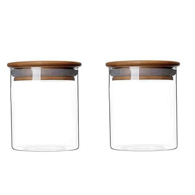 ericotry 2 Piece Clear Glass Canister Food Storage Jar With Airtight Wood Lids Air Tight Storage Containers for Coffee Bean Loose Leaf Tea Containers Sugar Cookies Dry Fruit Nuts Candy Jars size 200ML/6.8oz - Image 1