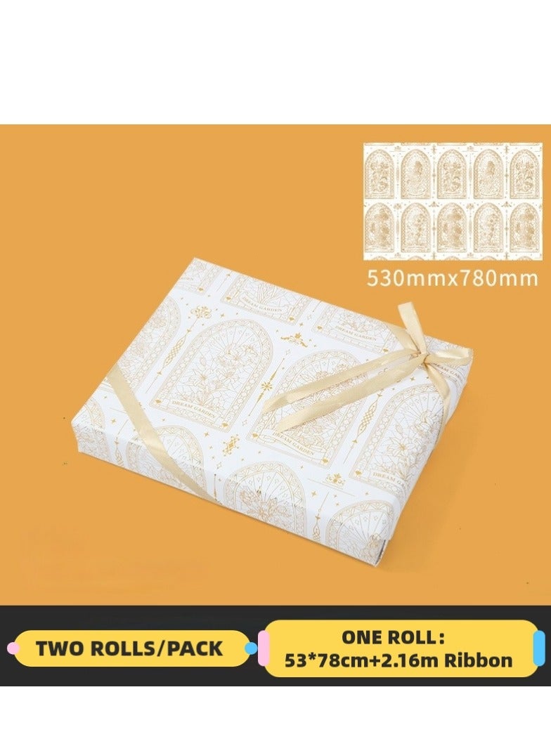 Luxury Gift Wrapping Paper Flower Gallery Gold Foil Elegant Design Gift Box Package 2 Rolls with Ribbon - Image 1