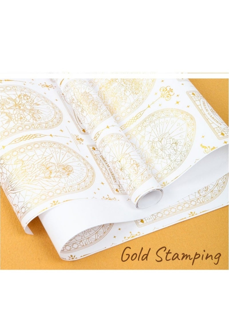 Luxury Gift Wrapping Paper Flower Gallery Gold Foil Elegant Design Gift Box Package 2 Rolls with Ribbon - Image 2