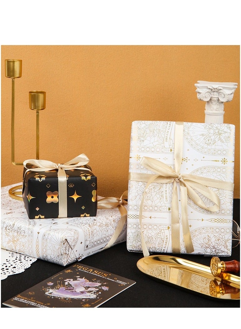 Luxury Gift Wrapping Paper Flower Gallery Gold Foil Elegant Design Gift Box Package 2 Rolls with Ribbon - Image 3