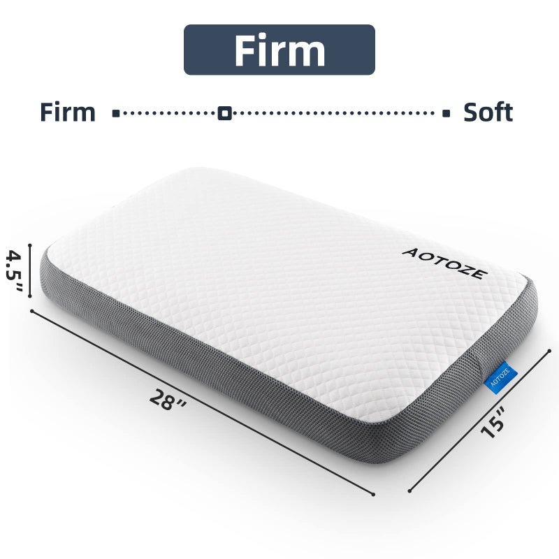 AOTOZE Best Firm Memory Foam Pillow, 28 x 15 x 4.5 inch, CertiPUR-US Certified, Breathable, Washable Pillowcase, 3-Year Warranty - Image 3
