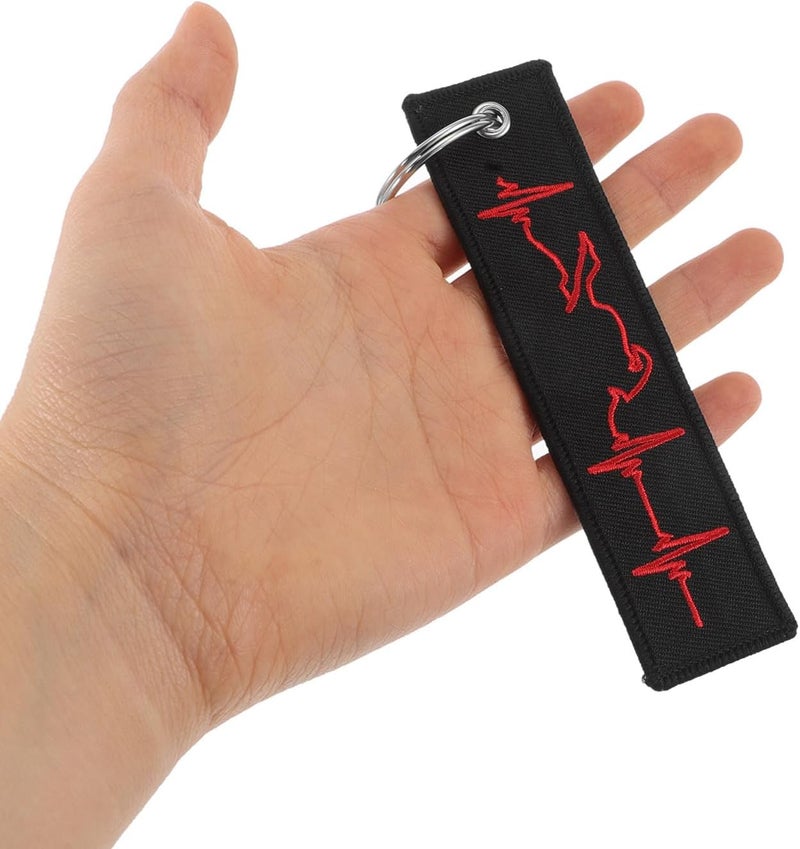 Racing Car Keychain with Heartbeat Embroidery, Black and Red Fabric Motorbike Key Ring, Creative Motorcycle Accessories for Men, Cool Car Key Chains - Image 4