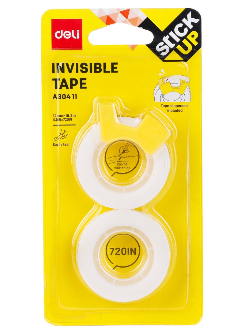 Deli EA30411 Stick Up BOPP Invisible Tape with Dispenser, 12mm x 18.3mm, Non-Toxic, Low Odor, 2PCS - Image 3