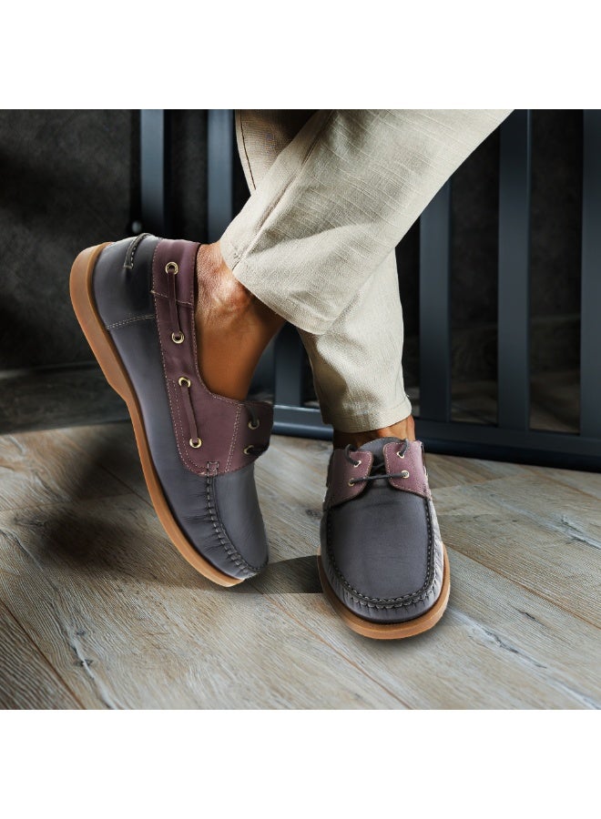 Mont Hawk Men's Boat Shoes – Premium Genuine Leather Lace-Up Casual & Smart Casual Shoes with Cushioned Insole, Flexible Rubber Sole, Comfortable Deck Shoes for Office & Everyday Wear (Blue & Wine Red) - Image 2