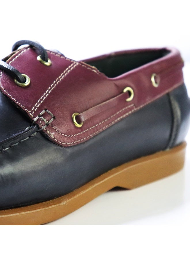 Mont Hawk Men's Boat Shoes – Premium Genuine Leather Lace-Up Casual & Smart Casual Shoes with Cushioned Insole, Flexible Rubber Sole, Comfortable Deck Shoes for Office & Everyday Wear (Blue & Wine Red) - Image 3