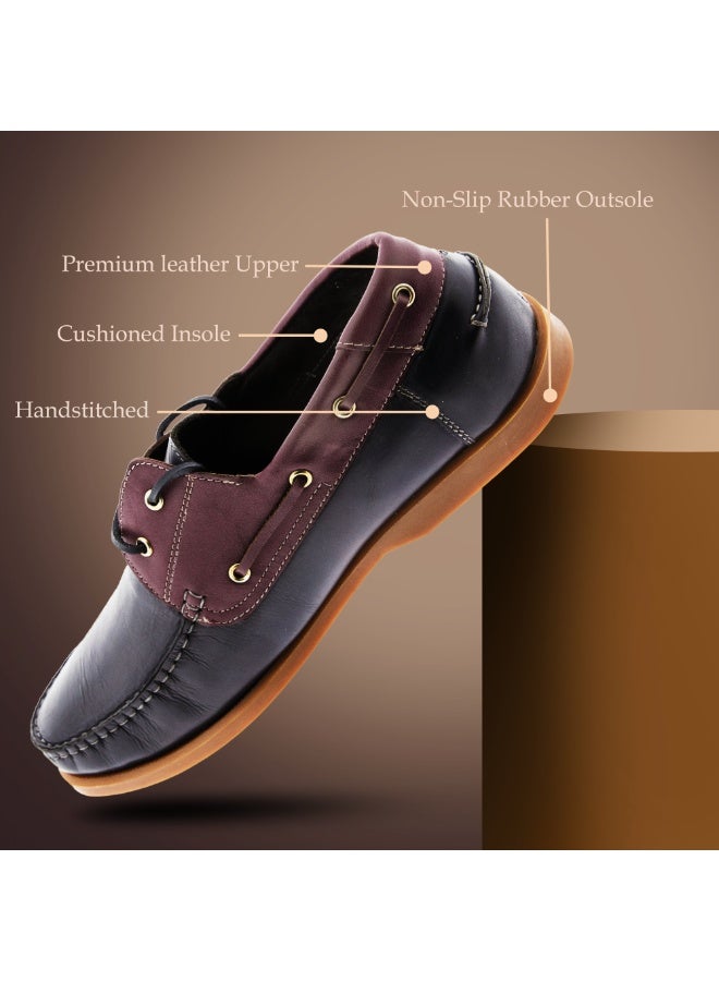 Mont Hawk Men's Boat Shoes – Premium Genuine Leather Lace-Up Casual & Smart Casual Shoes with Cushioned Insole, Flexible Rubber Sole, Comfortable Deck Shoes for Office & Everyday Wear (Blue & Wine Red) - Image 4