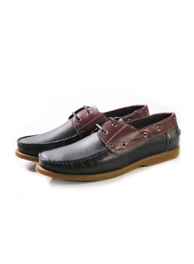 Mont Hawk Men's Boat Shoes – Premium Genuine Leather Lace-Up Casual & Smart Casual Shoes with Cushioned Insole, Flexible Rubber Sole, Comfortable Deck Shoes for Office & Everyday Wear (Blue & Wine Red) - Image 1