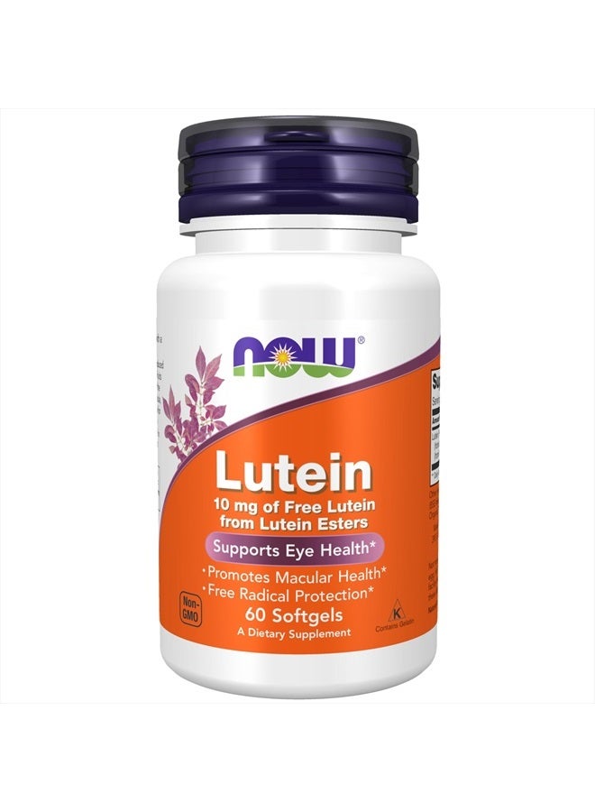 now Supplements, Lutein 10 mg with 10 mg of Free Lutein from Lutein Esters, 60 Softgels - Image 1