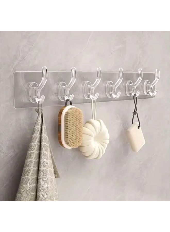Transparent Self Adhesive Hooks Wall Shelf One Size 6 Hooks For Hanging Clothes Towels Keys - Image 1
