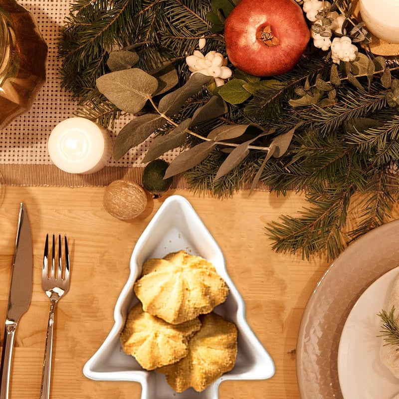 DOITOOL دويدول 2 قطع أطباق على شكل شجرة عيد الميلاد صينية سيراميك لتقديم الوجبات الخفيفة والمقبلات حاويات بسكويت وحلويات لتزيين حفلات العطلات بيضاء - Image 4