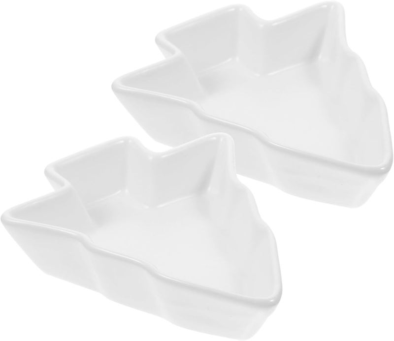 DOITOOL دويدول 2 قطع أطباق على شكل شجرة عيد الميلاد صينية سيراميك لتقديم الوجبات الخفيفة والمقبلات حاويات بسكويت وحلويات لتزيين حفلات العطلات بيضاء - Image 1