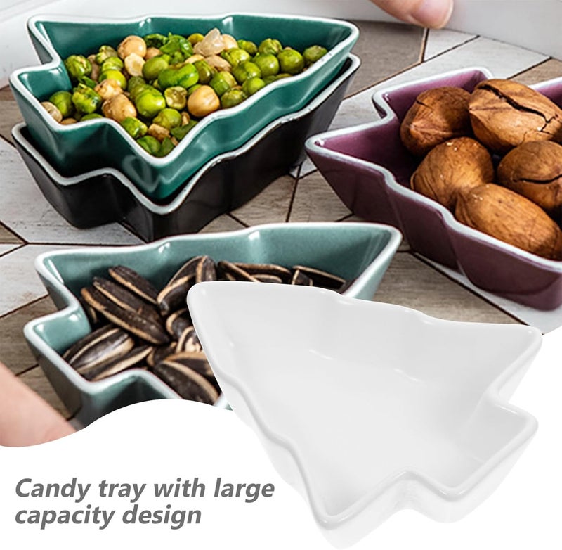 DOITOOL دويدول 2 قطع أطباق على شكل شجرة عيد الميلاد صينية سيراميك لتقديم الوجبات الخفيفة والمقبلات حاويات بسكويت وحلويات لتزيين حفلات العطلات بيضاء - Image 5