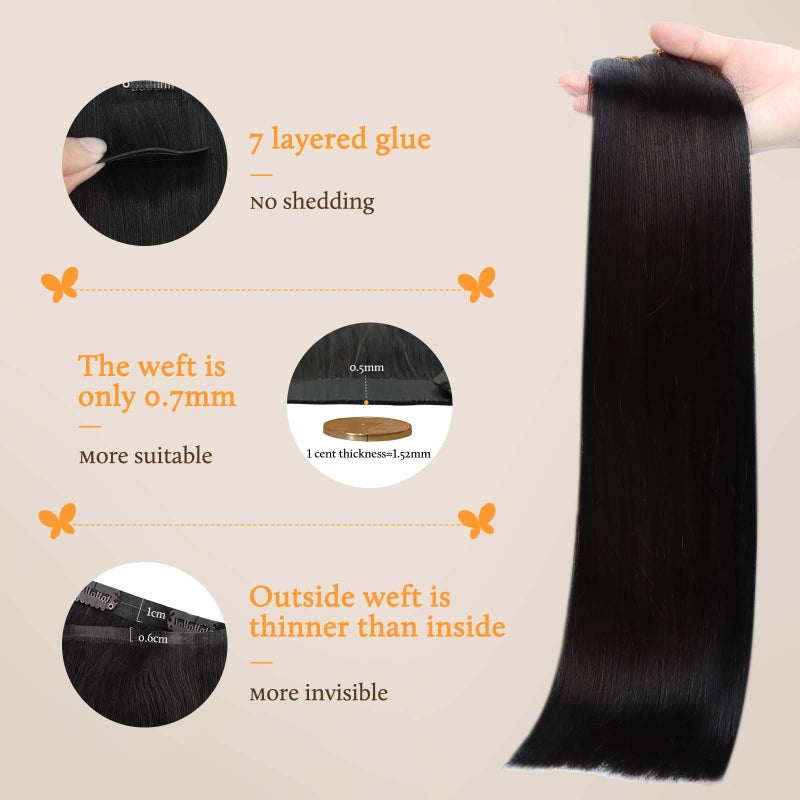 DOORES Clip in Hair Extensions Human Hair, Natural Black 150g 7pcs 20 Inch, Human Hair Extensions Invisible Edge Natural Weft - Image 4
