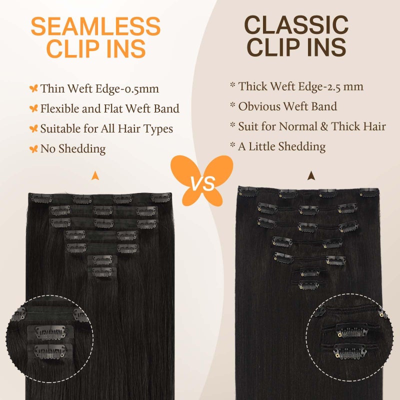 DOORES Clip in Hair Extensions Human Hair, Natural Black 150g 7pcs 20 Inch, Human Hair Extensions Invisible Edge Natural Weft - Image 5