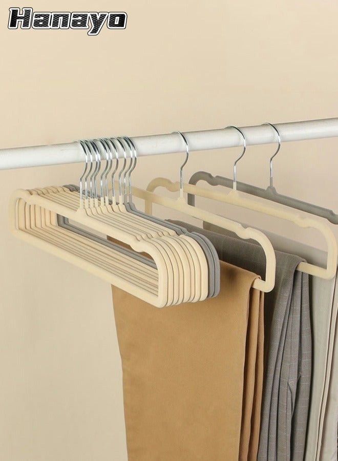 Hanayo 10 Pack Pants Hangers Cloth Hanger Set Non-Slip Velvet Hangers Space Saving Clothes Hanger Set with 360 Degree Swivel Hook Cloth Hangers for Coats Skirts Pants Dresses(Beige)  - Image 1