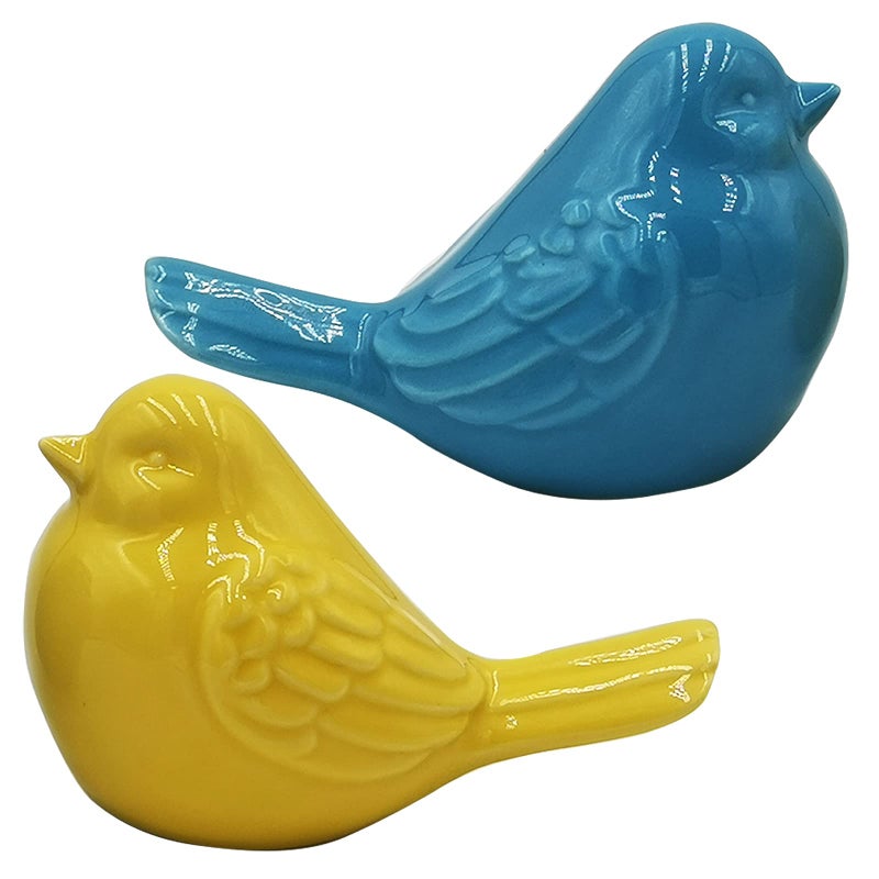 yhcdsea yhcdsea Decorative Chubby Bird Figure Glazed Ceramic Cottage Animal Statue  IndoorOutdoor Garden Decor Accent  Creative Gift Blue Yellow 
