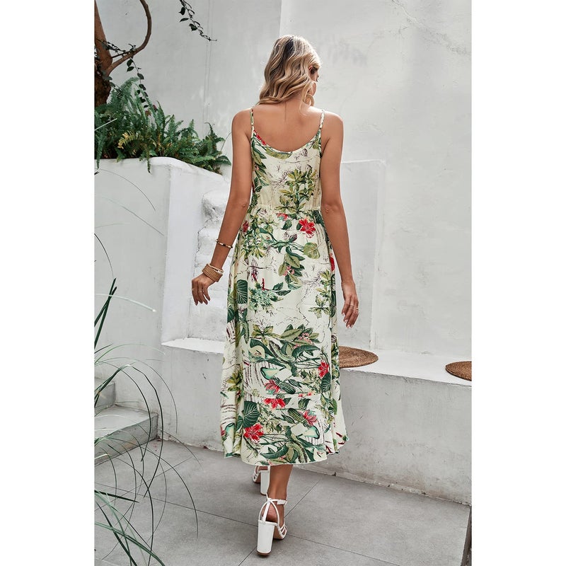 BROVAVE Women's 2025 Summer Casual Boho Sundress Polka Dot Spaghetti Strap V Neck Flowy Midi Dresses(008 Tropical#3, Small) - Image 3