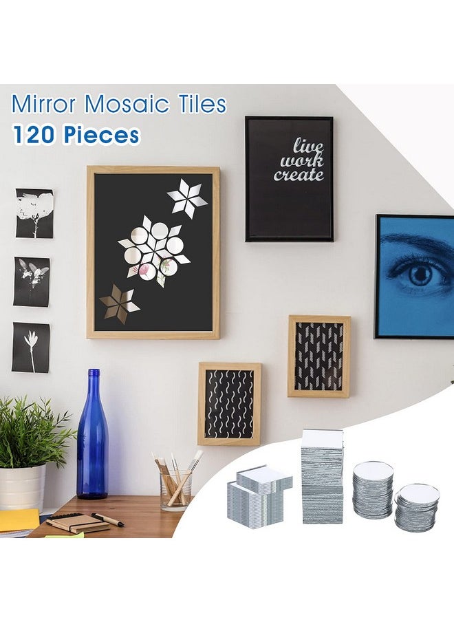 Prasacco 120 Pcs Small Mirrors For Crafts, 3 Shapes Mirror Pieces For Crafts, Square Diamond Round Craft Mirror Diy Mirror Mosaic Tiles For Disco Ball Lamp Framing Decoration  - Image 3
