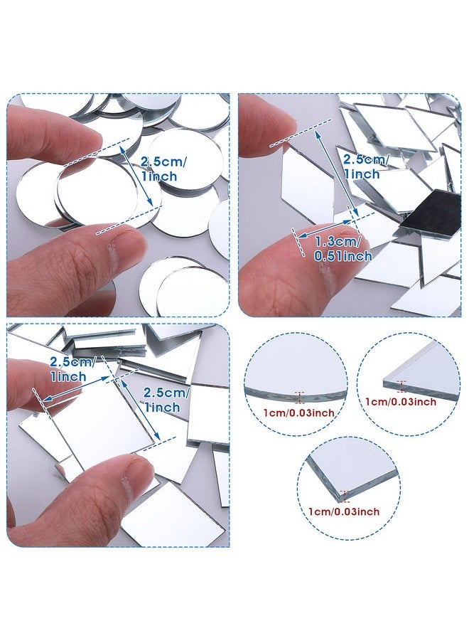 Prasacco 120 Pcs Small Mirrors For Crafts, 3 Shapes Mirror Pieces For Crafts, Square Diamond Round Craft Mirror Diy Mirror Mosaic Tiles For Disco Ball Lamp Framing Decoration  - Image 2