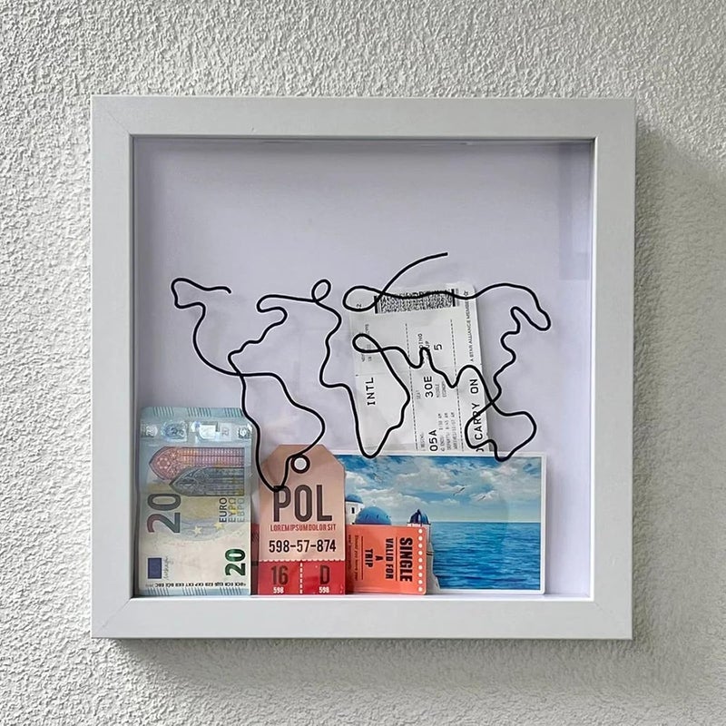 Gulf mainstream practical design Travel Box for Memories, Adventure Archive Box, Small Shadow Box Frame, Travel Shadow Box with Slot Map, Travel Ticket Memory Box, World Map and Plane Design for Every Souveni, 8 in All condition fit - Image 2