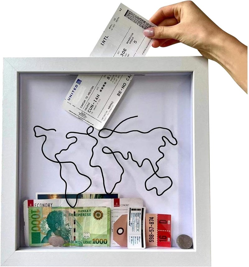 Gulf mainstream practical design Travel Box for Memories, Adventure Archive Box, Small Shadow Box Frame, Travel Shadow Box with Slot Map, Travel Ticket Memory Box, World Map and Plane Design for Every Souveni, 8 in All condition fit - Image 1