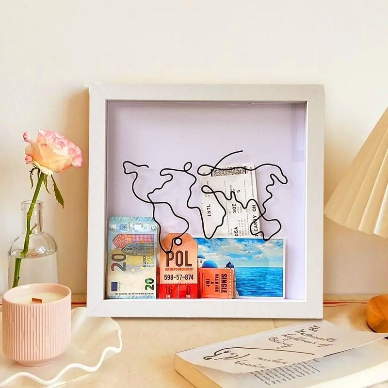 Gulf mainstream practical design Travel Box for Memories, Adventure Archive Box, Small Shadow Box Frame, Travel Shadow Box with Slot Map, Travel Ticket Memory Box, World Map and Plane Design for Every Souveni, 8 in All condition fit - Image 3