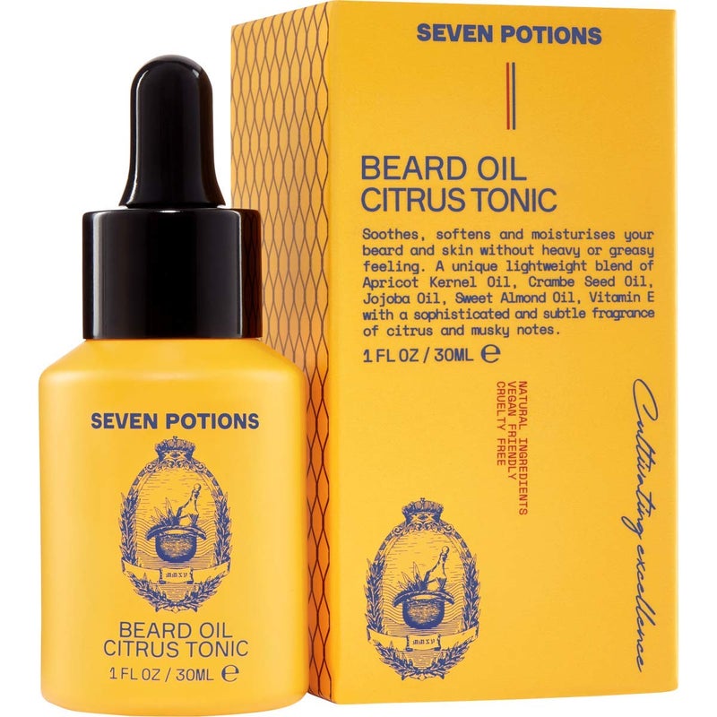 SEVEN POTIONS Natural Beard Oil for Men 1 FL OZ / 30ml â€” Fresh & Citrus Beard Softener & Conditioner â€” Vegan Conditioning Oil That Helps Prevent Itch & Dandruff (Citrus Tonic) - Image 1