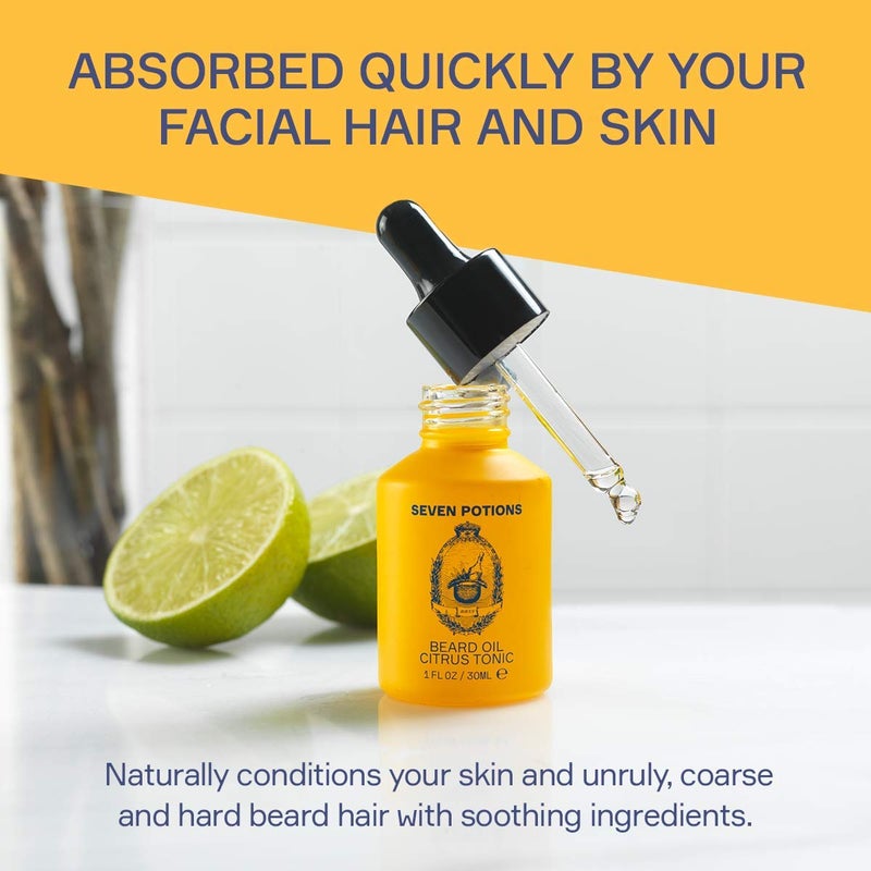 SEVEN POTIONS Natural Beard Oil for Men 1 FL OZ / 30ml â€” Fresh & Citrus Beard Softener & Conditioner â€” Vegan Conditioning Oil That Helps Prevent Itch & Dandruff (Citrus Tonic) - Image 2