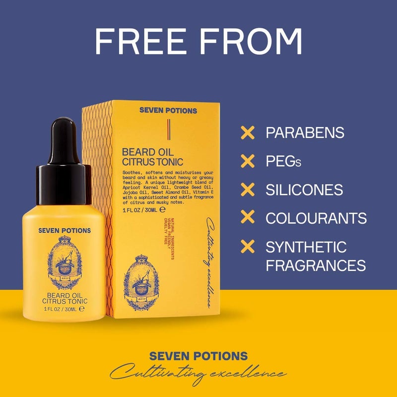 SEVEN POTIONS Natural Beard Oil for Men 1 FL OZ / 30ml â€” Fresh & Citrus Beard Softener & Conditioner â€” Vegan Conditioning Oil That Helps Prevent Itch & Dandruff (Citrus Tonic) - Image 3