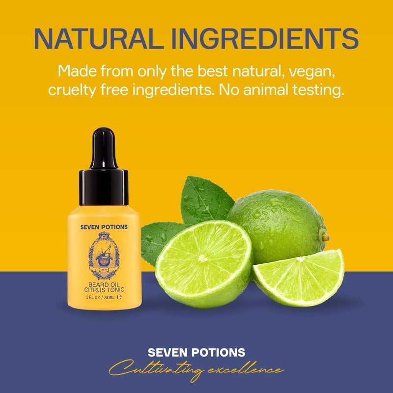 SEVEN POTIONS Natural Beard Oil for Men 1 FL OZ / 30ml â€” Fresh & Citrus Beard Softener & Conditioner â€” Vegan Conditioning Oil That Helps Prevent Itch & Dandruff (Citrus Tonic) - Image 4