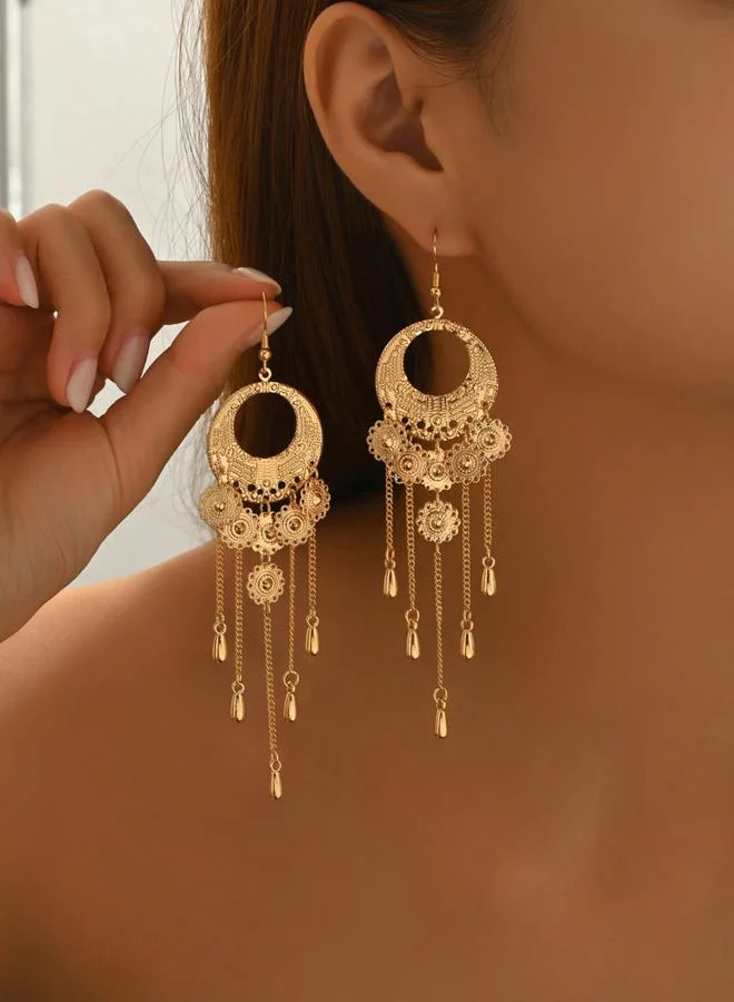 تايك تو أقراط سلسلة معدنية دائرية بشرّابات