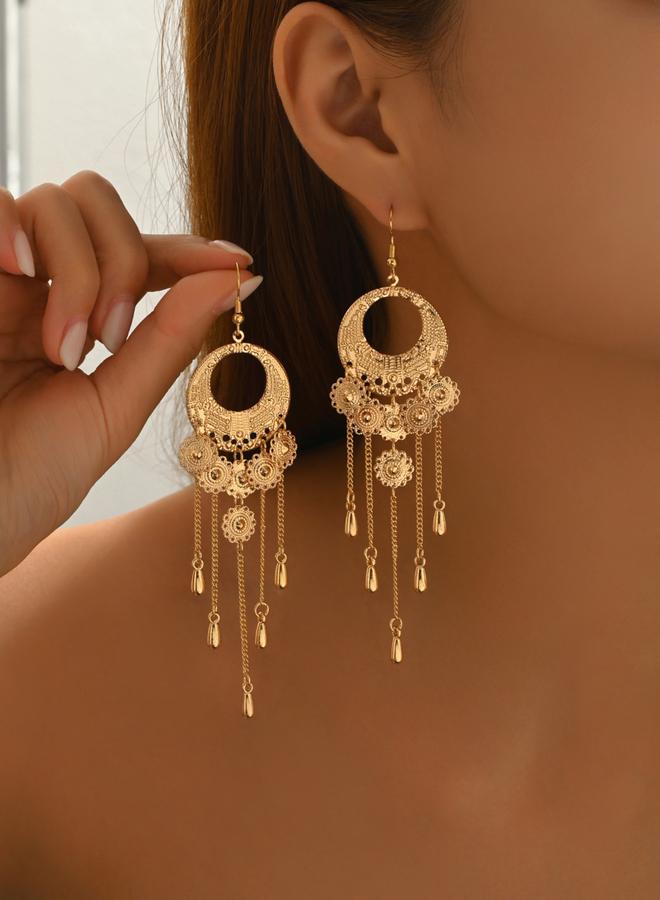 تايك تو أقراط سلسلة معدنية دائرية بشرّابات - Image 1