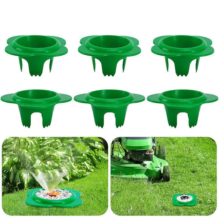 Adnee 6 Pcs Lawn Sprinkler Head Protector, 6 Inch Flower Shaped Sprinkler Donut with 3.8 Inch Inner Diameter, Green Outdoor Lawn Sprinkler Spray Guard to Reduce Damage from Cars and Mowers - Image 1