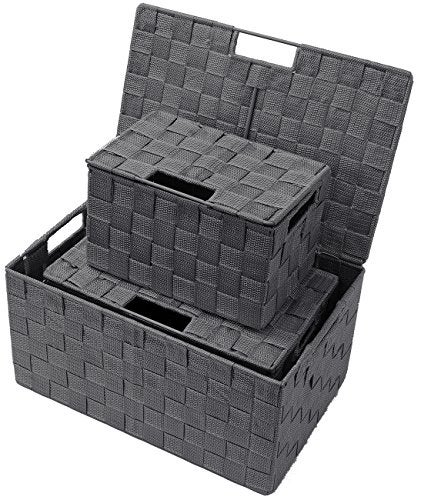 Sorbus Set of 3 Hand-Woven Storage Baskets with Lids – Mesh Organizers for Linen Closet, Shelves, or Home Storage – Variety Pack (Gray) - Image 5