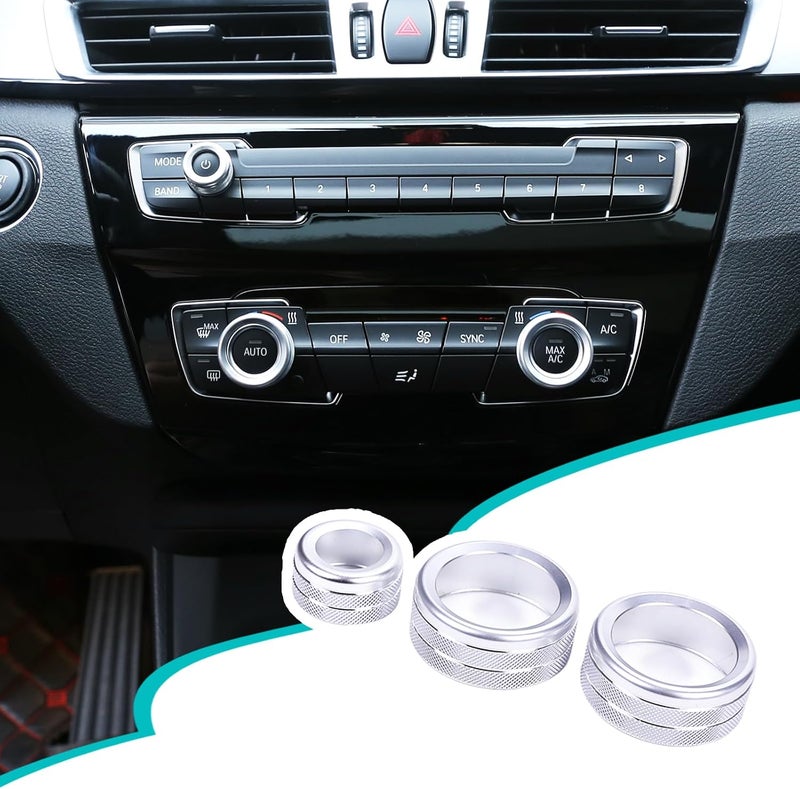 Hudiriy Car Central Control Air Conditioning Knob Ring Compatible with BMW 1 2 3 4 Series F30 F34 F46 3GT X1 F47 F48 U11 Aluminum Air Conditioning Volume knob Trim Protection Accessories (Silver) - Image 1