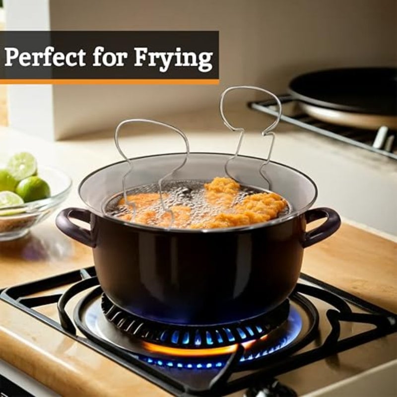 Housewares 102102 5L Deep Fat Fryer - Enamel Chip Pan With Glass Lid, Basket, Black, 16x33x27 - Image 2