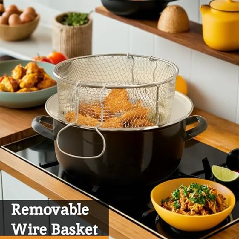 Housewares 102102 5L Deep Fat Fryer - Enamel Chip Pan With Glass Lid, Basket, Black, 16x33x27 - Image 3