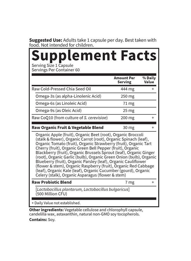 Garden of Life Vegetarian Omega 3 6 9 Supplement - Raw CoQ10 Chia Seed Oil Whole Food Nutrition with Antioxidant Support, 60 Capsules  - Image 5