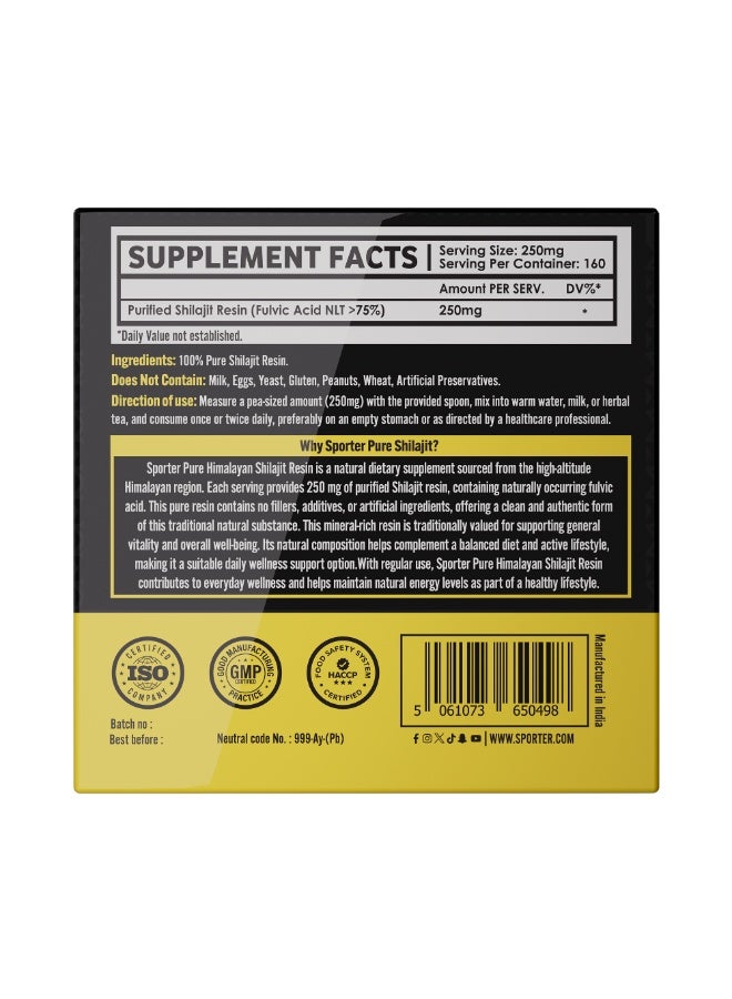 Sporter Pure Himalayan Shilajit Resin – 250mg per Serving, High Fulvic Acid, 40g Natural Dietary Supplement - Image 5