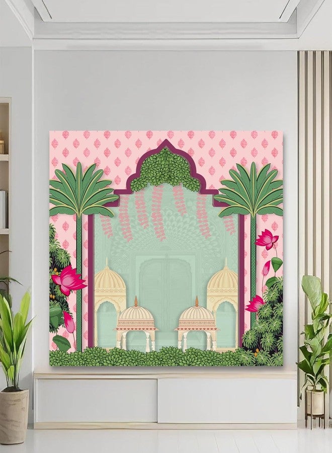 ULÉ UL Mural Palace Backdrop (4Ft-4Ft) Traditional Cloth for Pooja, Mandap, Satyanarayan Vratam & Home Temple Decoration Talambralu - Image 1
