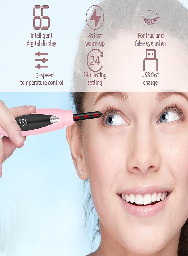 ELESDA Heated Eyelash Curlers, Heated Lash Curler Rechargeable Eyelash Curler Natural 24 Hours Long-Lasting, Electric Eye Lash Curler Heat with 3 Temp Settings Makeup Tool for Girls Women- Pink - Image 2