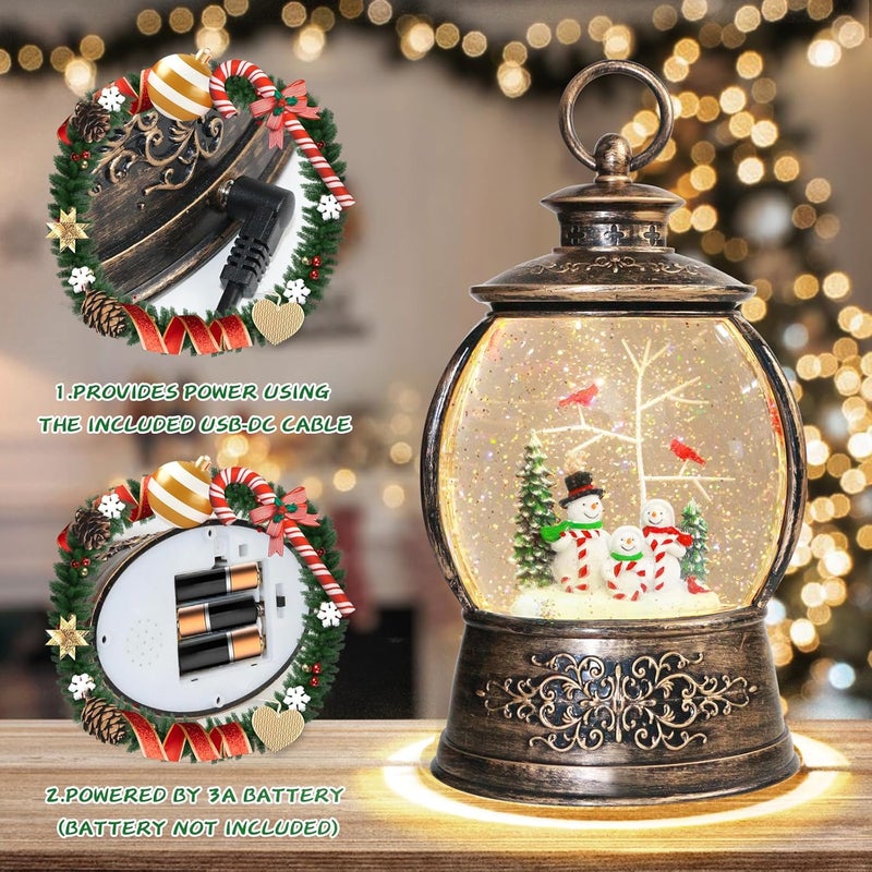 Aixuler Christmas Cardinal Snow Globe 12.5In High, Snowman Musical Snow Globe Lantern Lights with 6 Hour Timer and Batteries Powered, Retro Style Holiday Glitter Globe for Xmas Home Decoration and Santa Gifts - Image 3